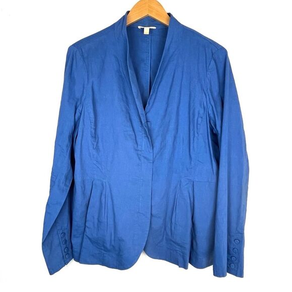 Eileen Fisher Organic Linen Blend Full Zip Lightweight Blazer Pockets Blue large - Picture 3 of 10